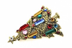 Astonishing Hollycraft Signed Multicolor Candle Christmas Tree Holiday Brooch