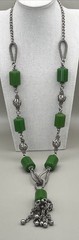 Vintage Handmade Green Beaded Boho Ethnic Necklace Africa Artisan Jewelry Bells
