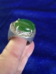 Vintage Estate 50’s Sterling &18k Green Jadeite Men’s Ring Size 9.75 Eyecatcher