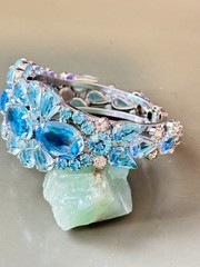 Vintage Verified JULIANA Clamper Bracelet Brooch Earrings Blue Givre Glass