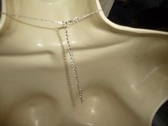 CHOKER SILVER TONE HEART w RED RHINESTONES SILVER TONE CHAIN NECKLACE #23/5A