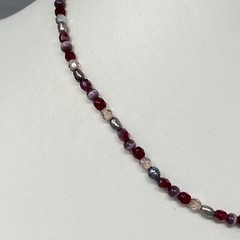 Red Pendant Necklace Teardrop Faceted Glass Purple Cats Eye Dainty Iridescent AB