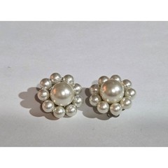 Lot of 4 Vintage Faux Pearl Gold Tone Clip On Costume Earrings