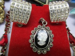 Vtg/Now/Deco/Jewelry Lot Locket Cameo 925 Box CROWN TRIFARI SWISS MONET+s/Signed