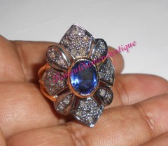 HAND-MADE VICTORIAN SILVER ANTIQUE ROSE CUT DIAMOND 0.80ct SAPPHIRE WEDDING RING