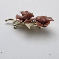 Vntg Gold Dusted Mauve Pink Delicate Rose Clip Earrings And Brooch Gold Tone M10
