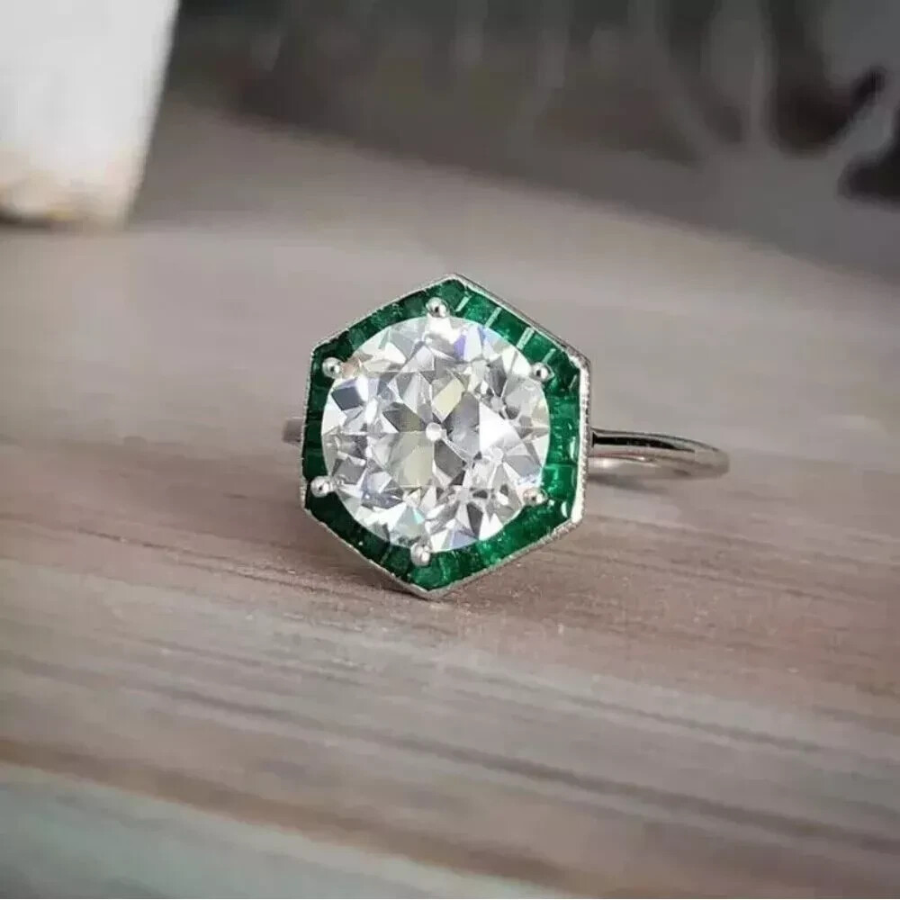 Vintage Art Deco Style 3Ct Lab Created Diamond Engagement Ring 14K White Gold FN