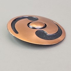 Vintage Copper Bell Brooch Southwest Round Black Inset Ying Yang 2″