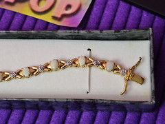 Vintage Retro 925 Gold OBJ XOXO Hugs Kisses Love Gemstone Bracelet Jewelry