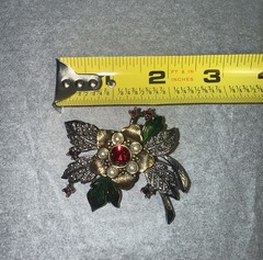 Brooch Pin & Clip Earring GoldSilver Tone Elegant Christmas Jeweled Pearl Flower