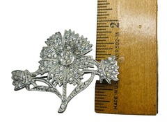 Vintage 1940s Old Hollywood Glam Pot Metal Flower Brooch