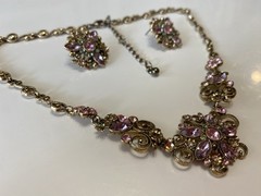 Vintage Estate Necklace & Earring Set Costume Jewelry 15” & 3” Extender – VTG