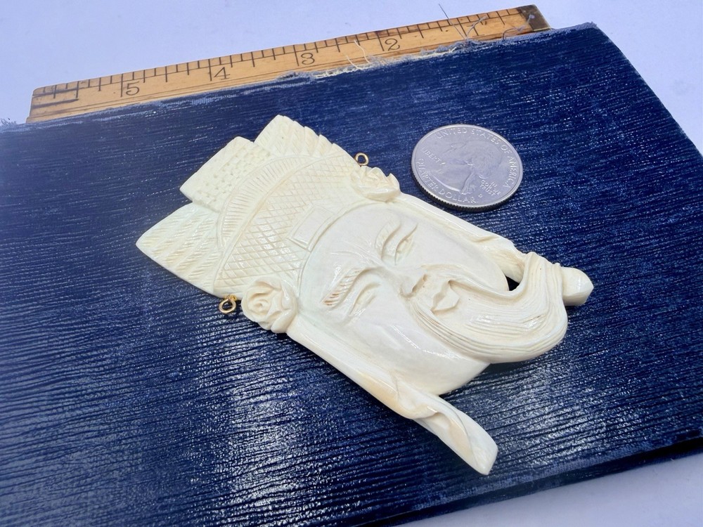 Carved Bleached Cow Bone Face Pendant Findings Vintage RO-DO Rosemary G NOS