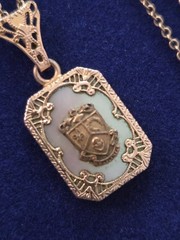 Antique 1929 Fraternity Sorority Pendant MOP Necklace GF 16″ Delicate Chain