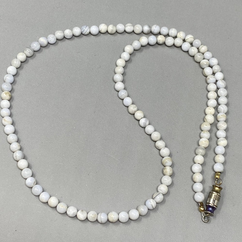 Dainty Stone Necklace White Opaque Gemstone Mini Bead 4.2mm Collar Chakra 19″