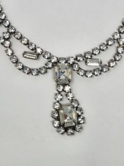 Clear Rhinestone Choker Necklace Vintage Dangle Drop Pendant 15.5 Inches Sparkly