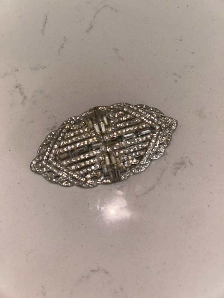 Vintage 1930s Art Deco Rhinestone Statement Brooch Pin Geometric Baguette Clear