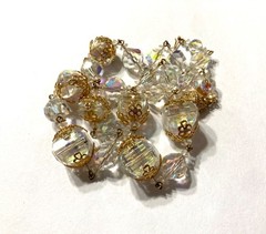 Vintage Vendome Gold Tone Filigree AB Bead Necklace Push Pin Closure 20”