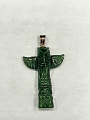 Vintage Hand Carved Jade Totem Pole Pendant Sterling Silver Bail
