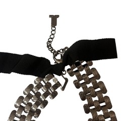 LANVIN Collection Necklace Silver Tone Multi Strand Ribbon Tie Chain Box