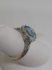 Edwardian 18k White Gold Synthetic Spinel Aquamarine Filigree Ring Size 4.75