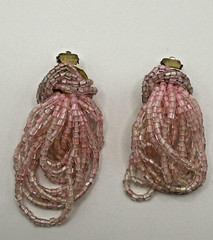PINK GLASS BEADED TASSEL DANGLE DROP EARRINGS WOMENS CLIP-ON STATEMENT