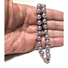 Lilac Faux Pearl Necklace Vintage 15.5″ Single Strand Beaded Short blu3-14