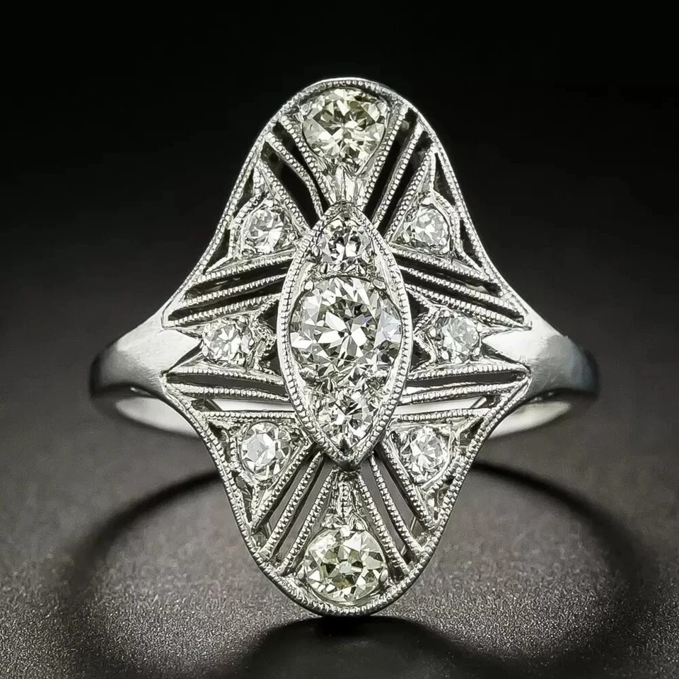 Vintage Art Deco Lab Created Round Cut Diamond Wedding Ring 925 Sterling Silver