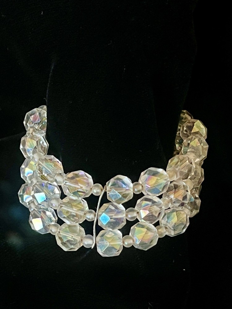 Vintage Aurora Borealis Crystal Expandable Wire Cuff Bracelet