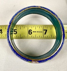 Vintage Wide Floral Blue Background Cloisonne Bangle Bracelet 3 1/8” Diameter