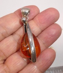 Vintage Sterling Silver 925 Baltic Amber Pendant Modernist – 1 7/8″l – 10.5g