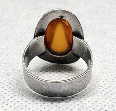 (75) ANTIQUE 1900-1930 – 18×9 mm Honey Amber 835 Silver size 6.5 Ring (925)