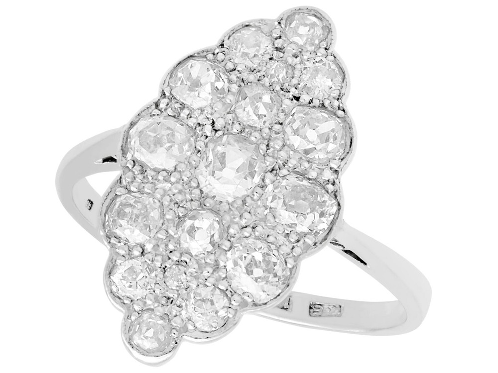 Antique 1.54 Ct Diamond & 18k White Gold Platinum Set Marquise Ring 1910s