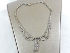 VTG SKY BLUE ALL PRONG SET EMERALD & ROUND RHINESTONE FESTOON NECKLACE