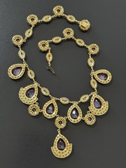 Ciner Signed Purple & Clear Crystal Rhinestone Drop Necklace 1960s