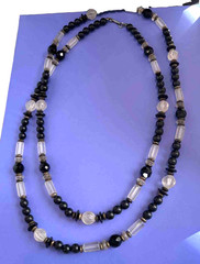 Vintage Dauplaise Black Jet Rhinestone Beads 39″ Opera Length Necklace