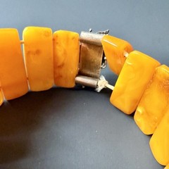 Vintage Baltic Amber Panel Bracelet with Silver Floral Clasp • Restoration Piece