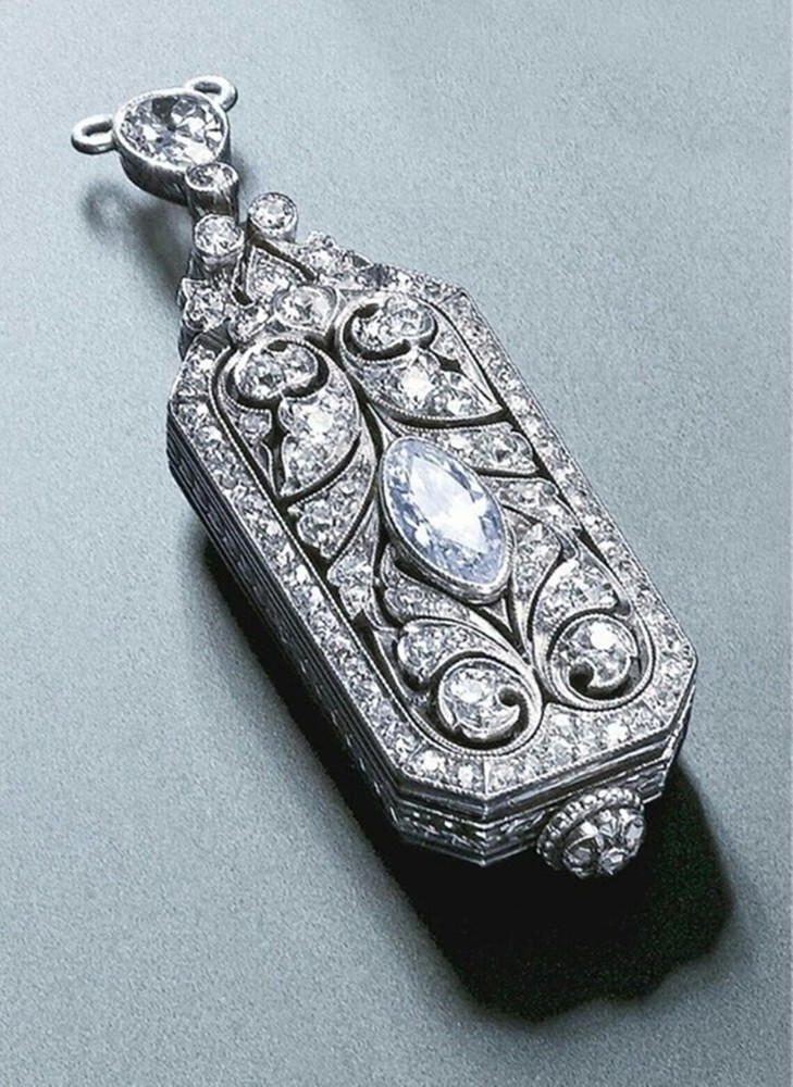 Art Deco Marquise & Round Cut Lab Created Diamond Engagement 925 Silver Pendant
