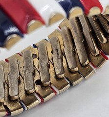 Vintage HONG KONG Red White Blue Lucite Gold Tone Expandable Accordian Bracelet