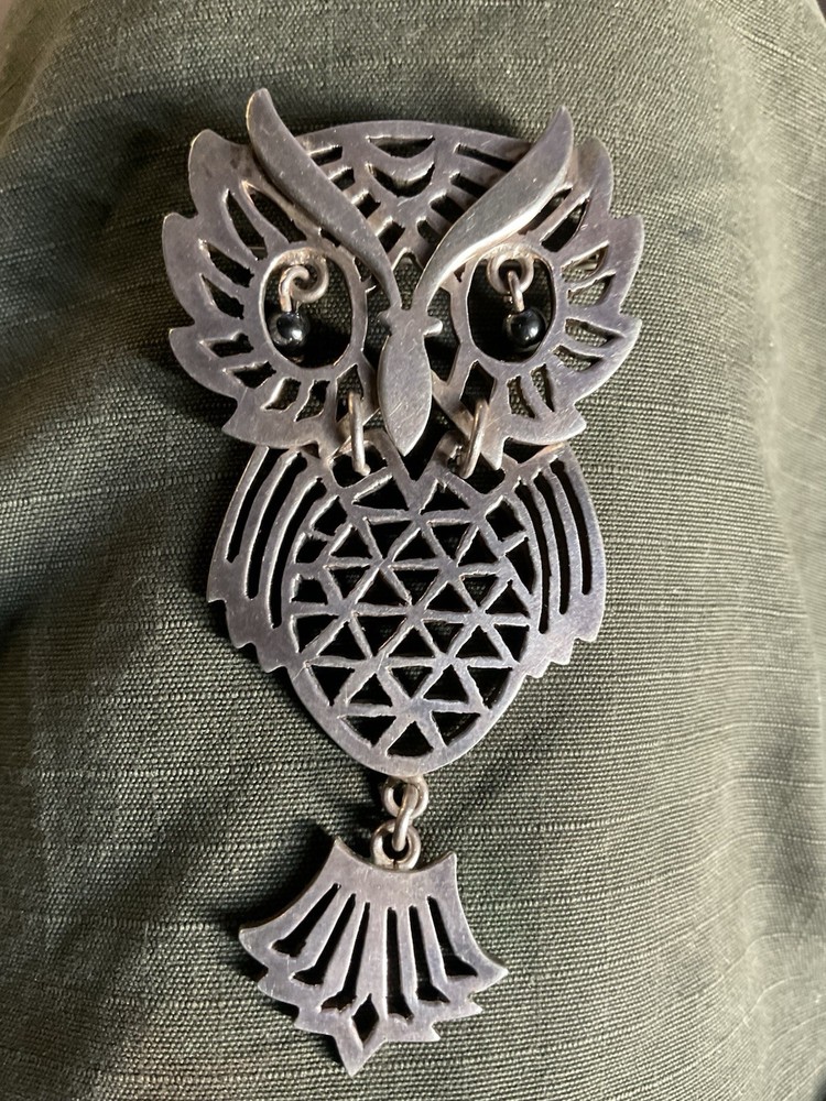 Large Sterling Silver Owl Pendant Sacred Geometry Design 3” 23g