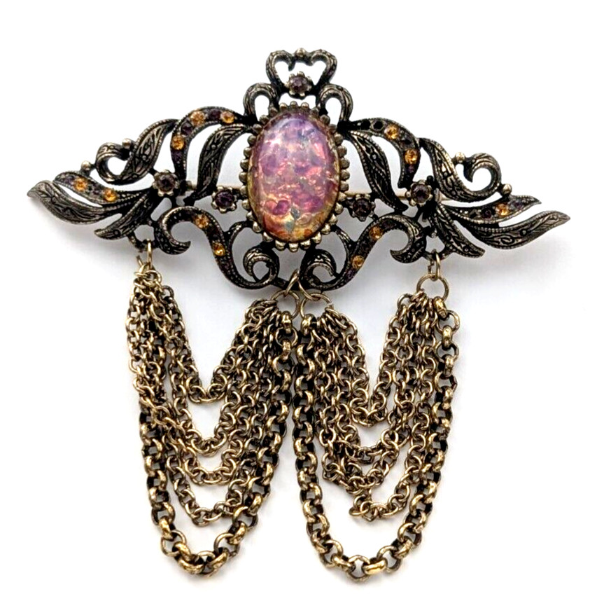 VTG Hobe Jewelry Faux Opal Rhinestone Gold Tone Tassel Brooch – Missing Stones