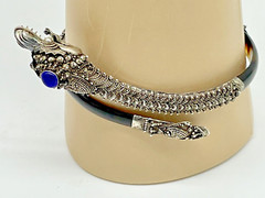 Antique Chinese Sterling Silver Dragon Faux Tortoise Shell Bypass Bracelet