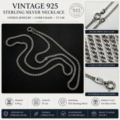 Vintage 925 Sterling Silver Necklace Unisex Jewelry Curb Chain 57 cm
