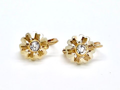 Vintage 18k 750 Yellow and White Gold Dormeuse Sleeper Drop Flower Earrings