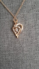 Vintage Opal & Red Gemstone Half Heart Pendant necklace. Gold Tone. 18 In.