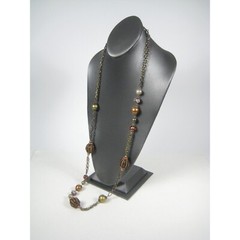 VCLM Vintage Necklace Glass Bead Strand Jewelry 36 inch Brasstone Chain