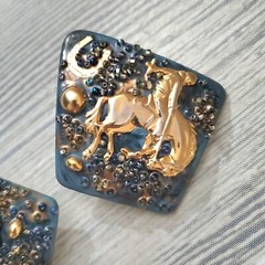 One-of-a-Kind Vintage Rodeo Cowboy Enamel Artistic Earrings OOAK Horse Horseshoe