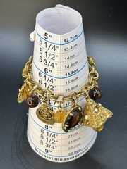 Vintage Mid Century Amber Topaz Rhinestone Charm Bracelet Etruscan Revival