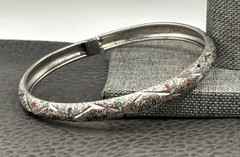 Avon Sterling Silver 925 Bangle Bracelet Multi-Color Enamel Textured Design READ