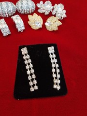 5 Pr High End Earrings Lisner Monet Unsigned Clip Back Pierced Rhinestone GT ST
